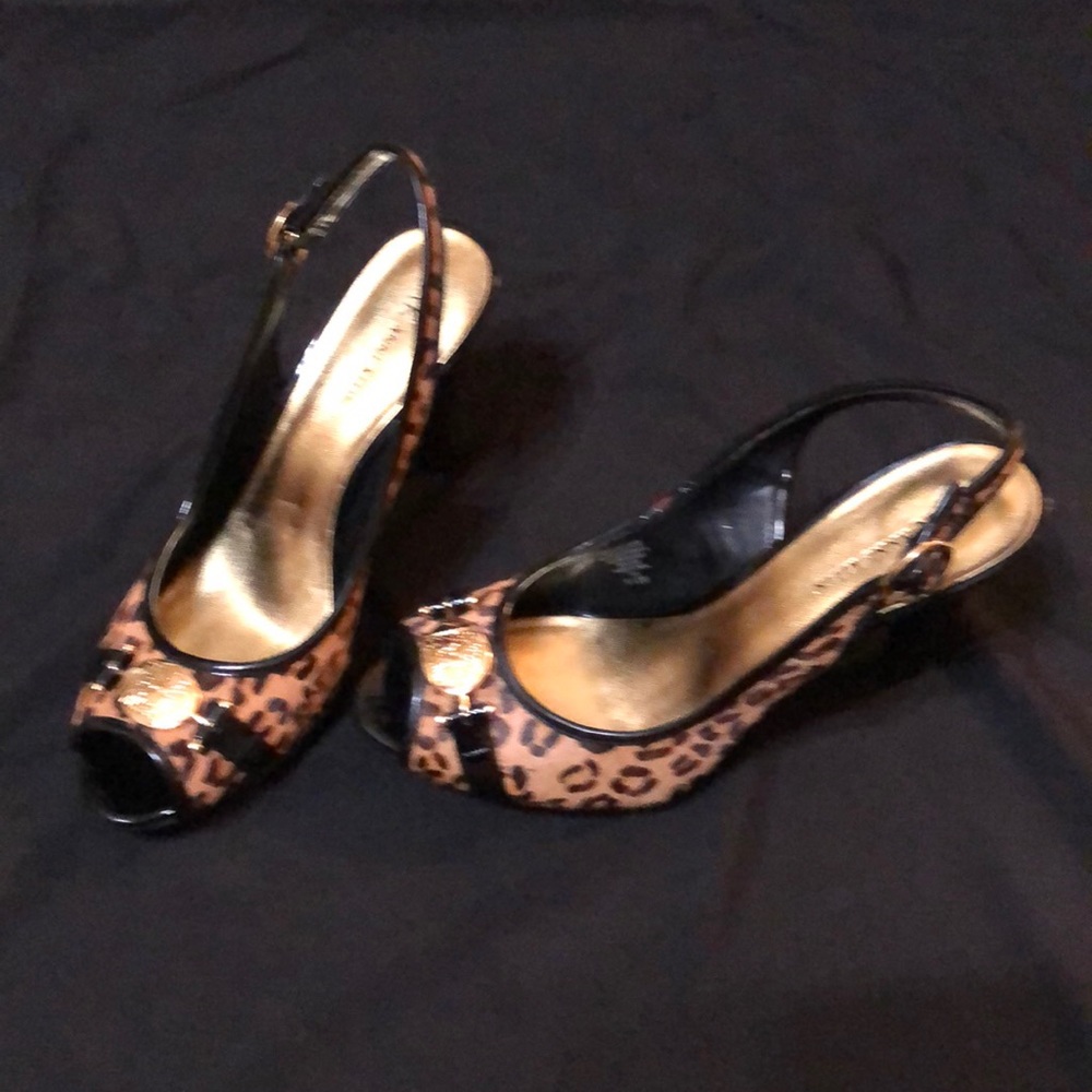 New Anne Klein Leopard Peep Toe Sandals